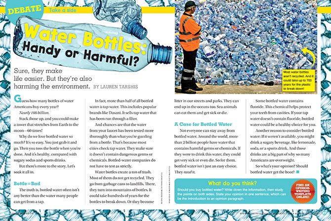 magazine spread for Water Bottles: Handy or Harmful?