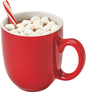 A red cup with hot chocolate and marshmallows