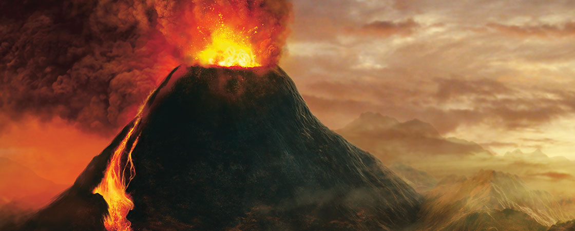 a volcano erupting