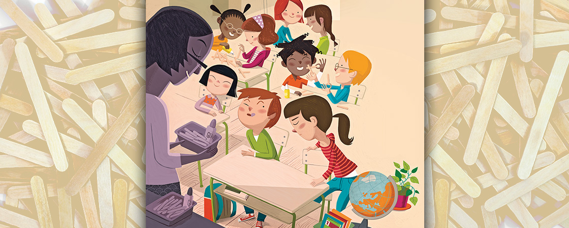 Illustration of student taking a seat next to their partner