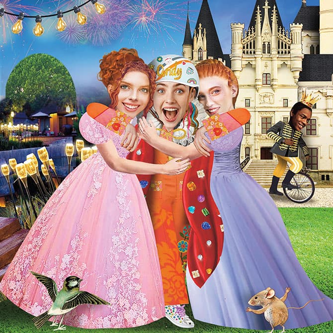 Enlargeable illustration of Cinderella and her step sister hugging